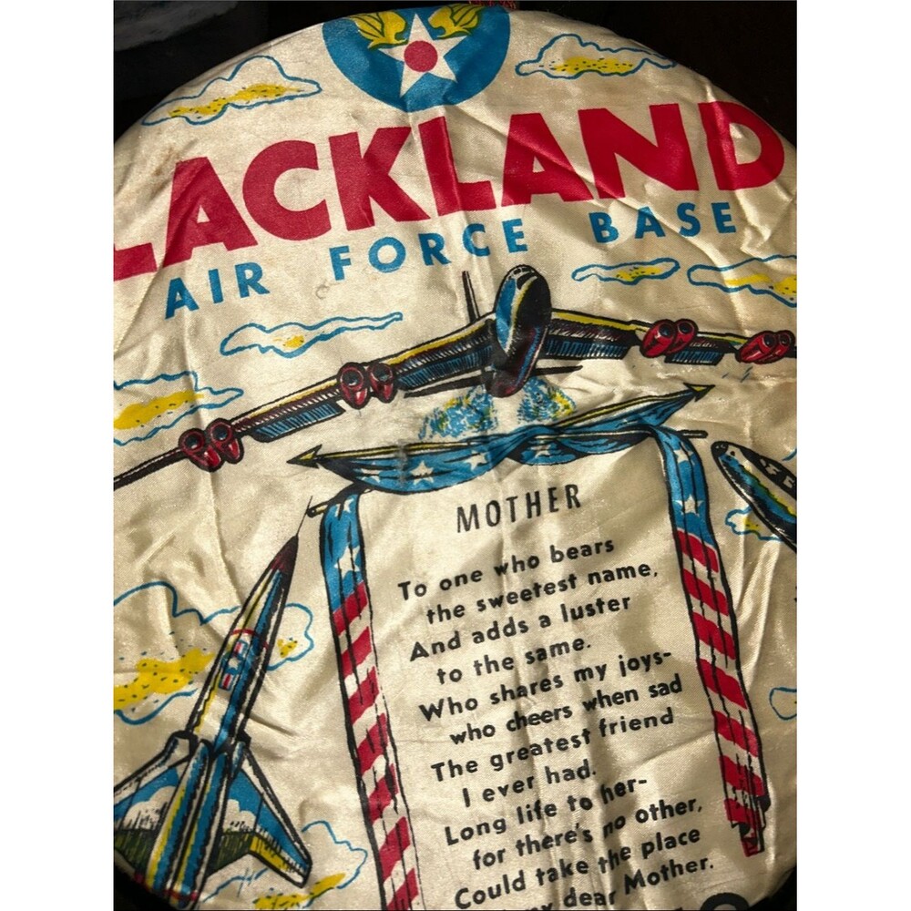 LACKLAND Air Force Base Souvenir Panel - Patriot USAF Fringe Satin “Mother” Poem